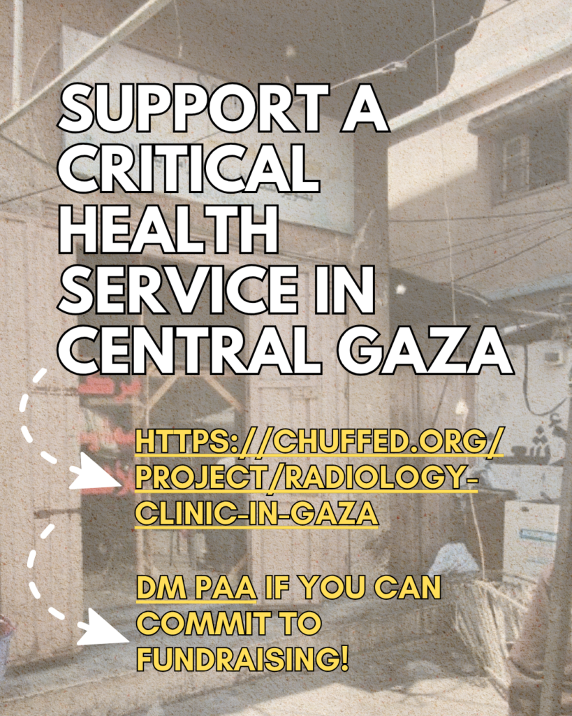 support a critical health service in central gaza


DM PAA if you can commit to fundraising!


https://chuffed.org/project/radiology-clinic-in-gaza